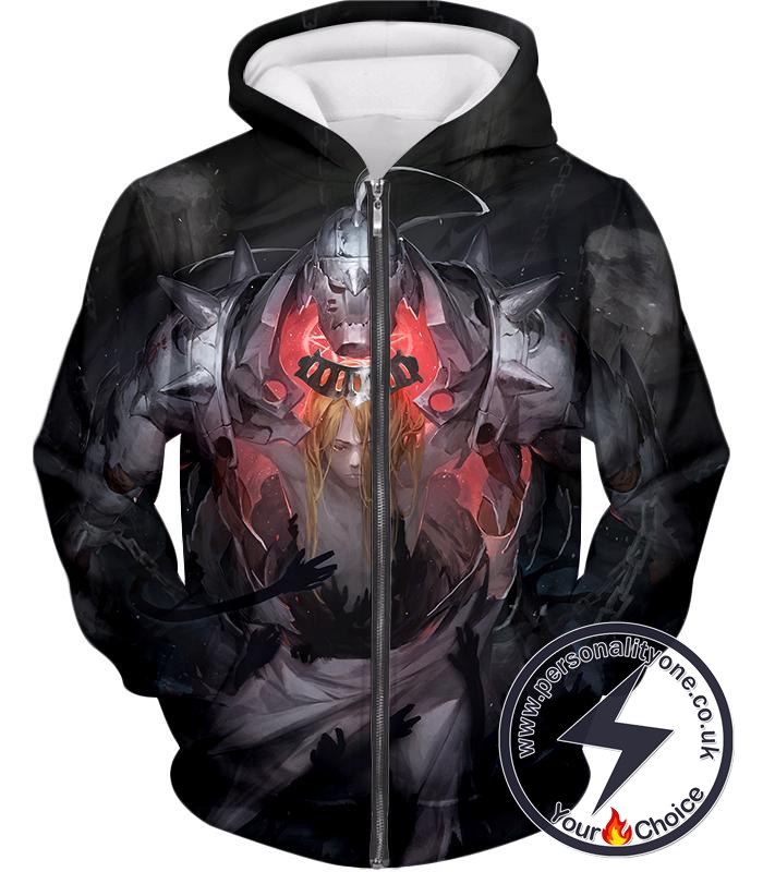 Fullmetal Alchemist Brothers Together as One Edward x Alphonse Best Anime Poster Zip Up Hoodie